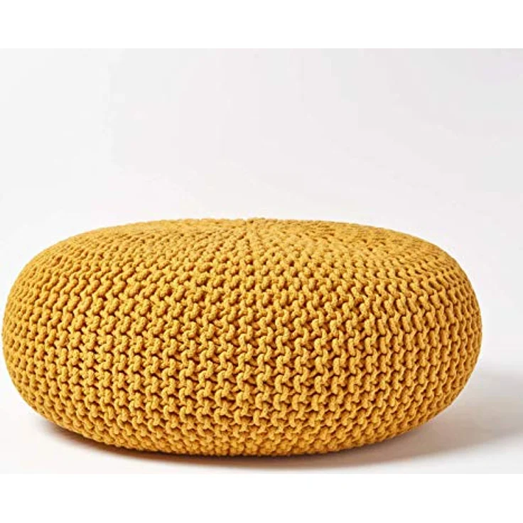 Homescapes Pouf Großer Strickpouf 100% Baumwolle, Senf – Bild 2