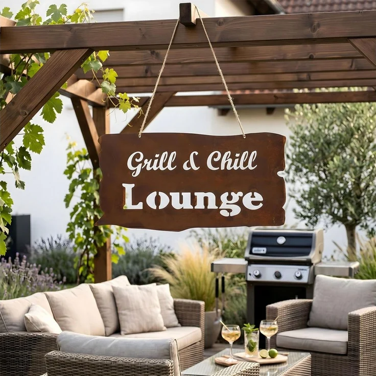 Levandeo® Metallschild Rostschild Grill Lounge Gartenbild Eisen Wandbild Deko Terrasse Balkon – Bild 4