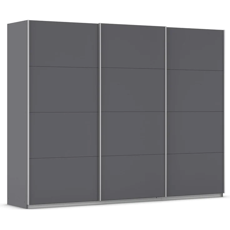 Rauch Möbel Kulmbach, Kleiderschrank mit Schwebetüren für Schlafzimmer, Kinderzimmer, Garderobe, Flur, 3-türig, mit Soft-Close-Funktion, Zubehör Premium, Farbe Grau metallic, Schwarz, Breite 271 cm