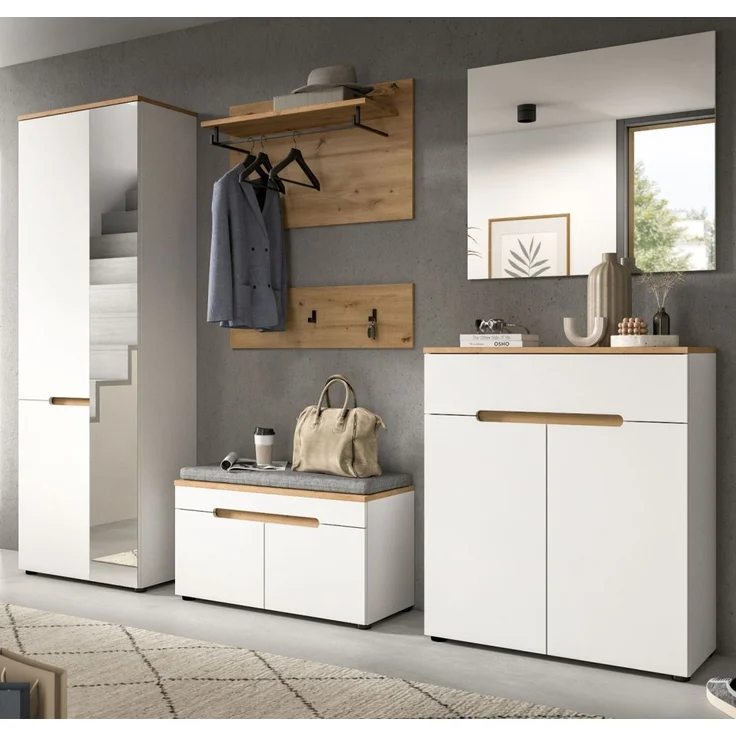 Garderobe Set 6-tlg. Cooper in weiß und Eiche 255 cm – Bild 1