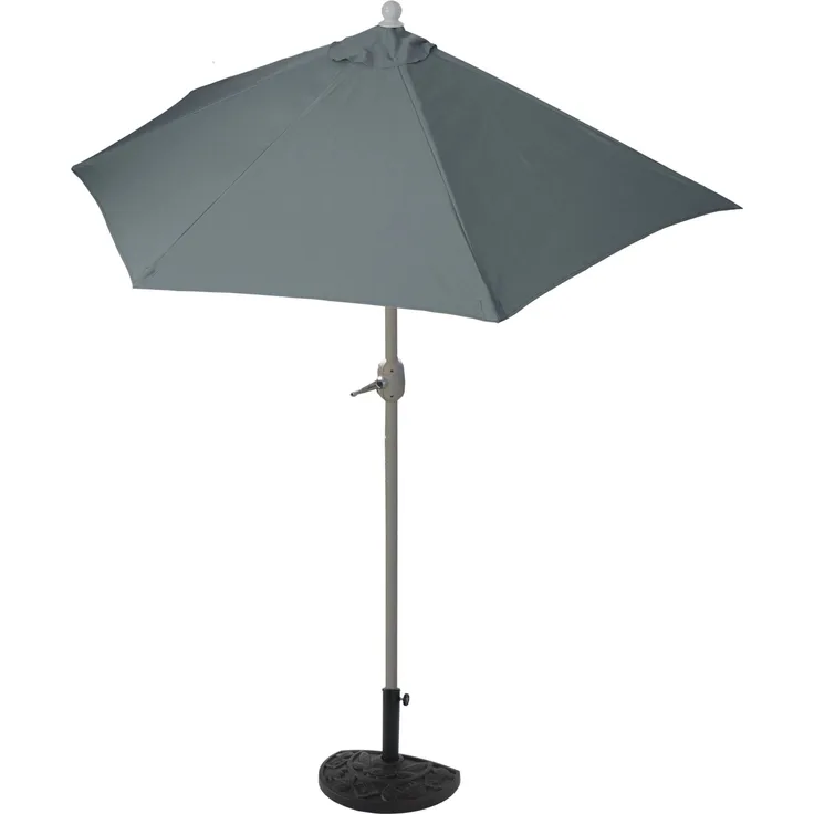 MCW Sonnenschirm Lorca Halbrund, 3m mit UV-Schutzfaktor 50+, anthrazit, inkl. Ständer und Kurbelöffnung