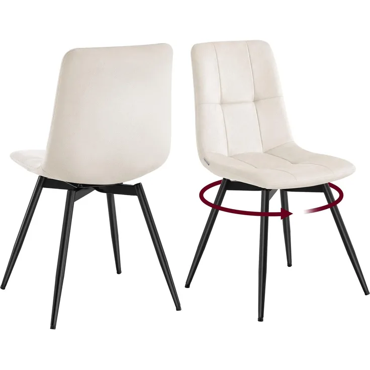 VASAGLE Esszimmerstühle, 360° Drehbar, aus Samt, Ergonomische Polsterstühle, 2er Set, 43 x 52 x 83 cm, für Esszimmer und Wohnzimmer, Cappuccino-Beige, TYRA Kollektion KDC197L101