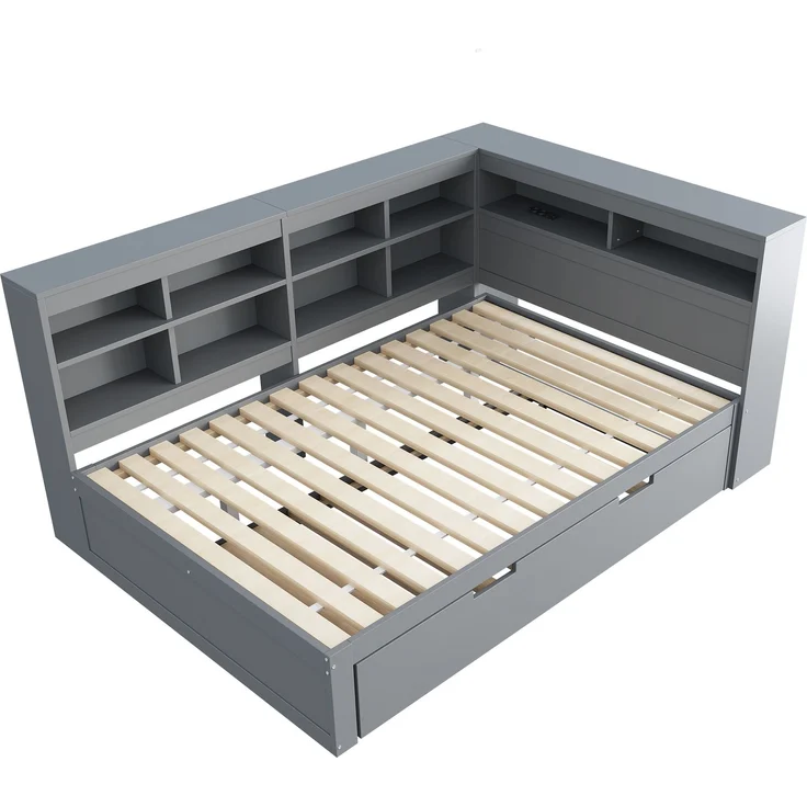Multifunktionales Schlafsofa Grau 140x200 Mit Ausziehbett USB Ladesteckdose Stauraum Massivkiefer Doppelbett Gästebett Wohnzimmer Kompakt – Bild 9