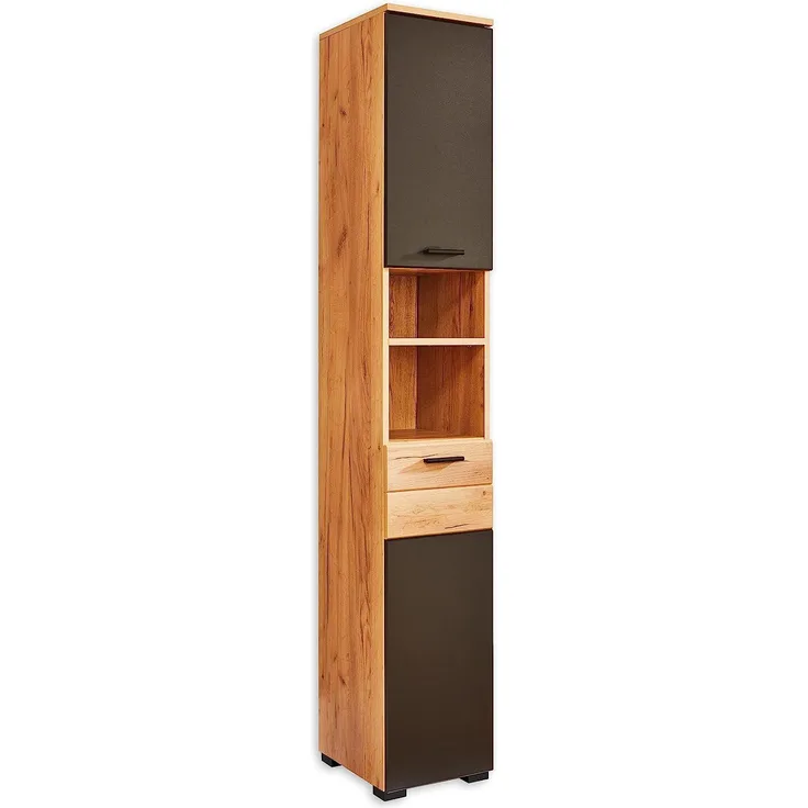 Hochschrank Revel / Riom , Holzwerkstoff , Schwarz, Holzfarben , 30 x 187 x 30 cm