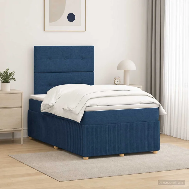 vidaXL Boxspringbett mit Matratze Blau 120 x 190 cm Stoff 3454353 – Bild 1