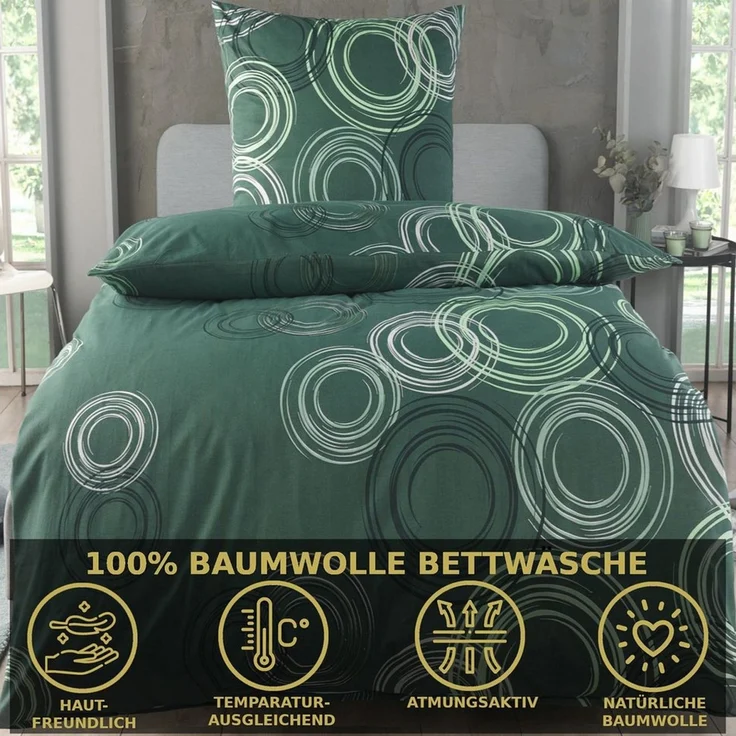 Malika Bettwäsche 155x220 + 80x80 cm atmungsaktiver Baummwoll Renforce Bettbezug, Renforce Baumwolle, 2 teilig, Für Allergiker geeignet, pflegeleicht, angenehm weicher Stoff – Bild 2