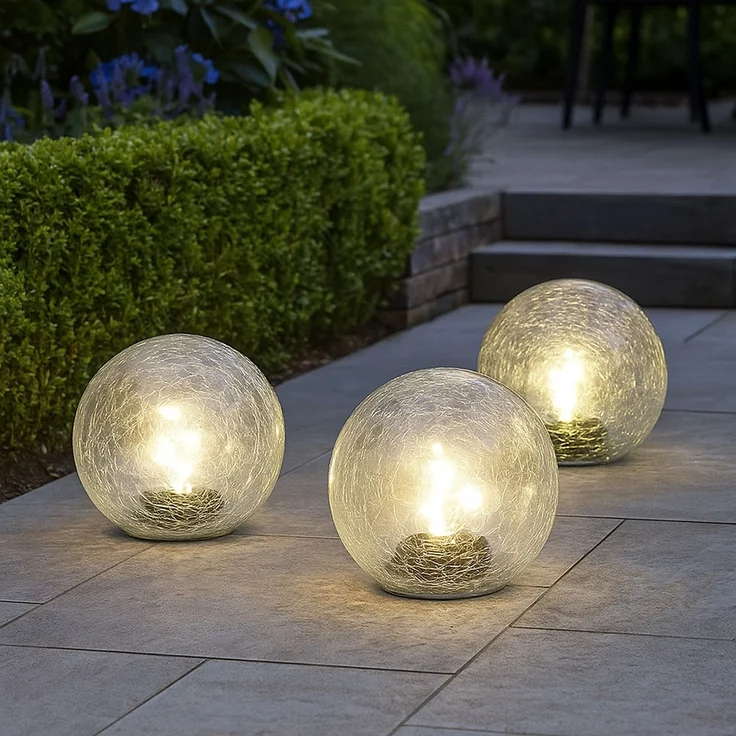 3er Set LED Gartenleuchte, Solarkugel, Crackle Glas, D 15cm – Bild 5