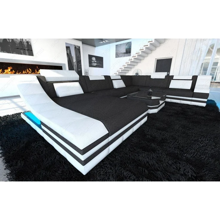 Design Stoff-Wohnlandschaft Turino XL – Komfort - Strukturstoff - Schwarzgrau-Weiß - Links – Bild 3