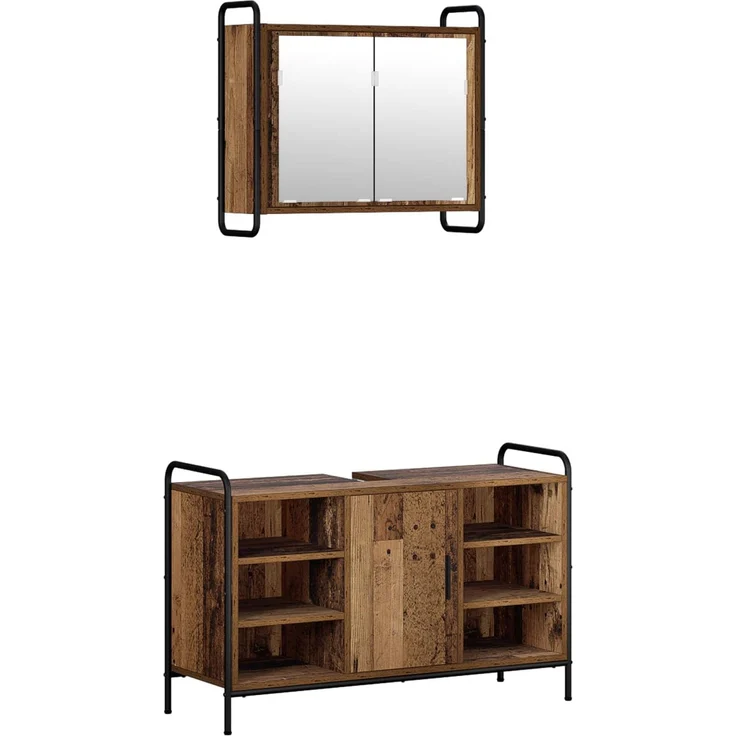 vidaXL Badezimmerschrank-Set 2 stk. Altholz 65,5 x 34 x 61 cm 3444493 – Bild 2
