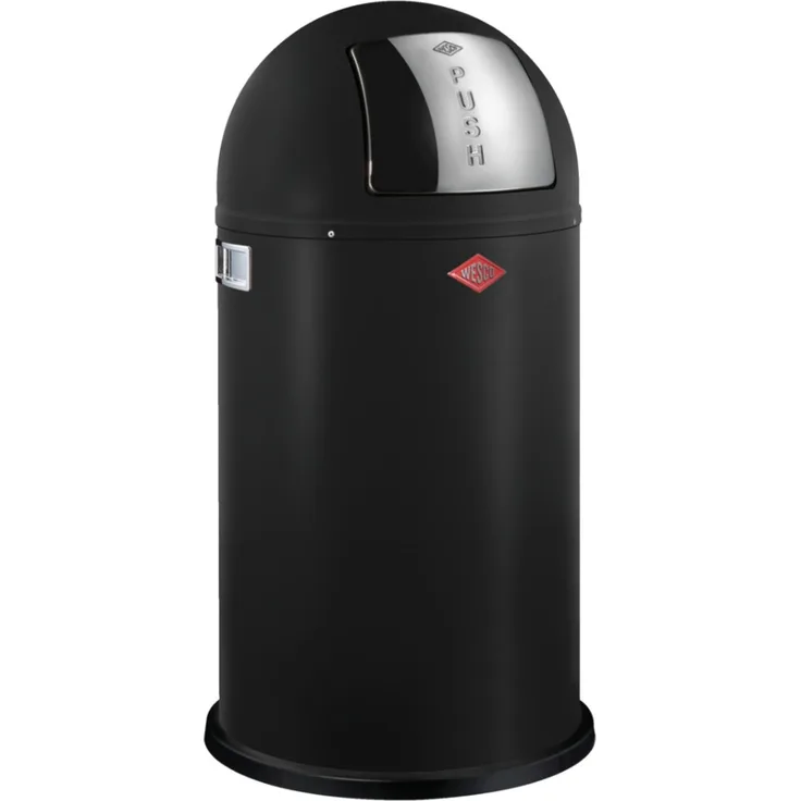 Wesco 'Pushboy' Mülleimer mit Klappdeckel, 50 Liter, Stahlblech, Schwarz matt