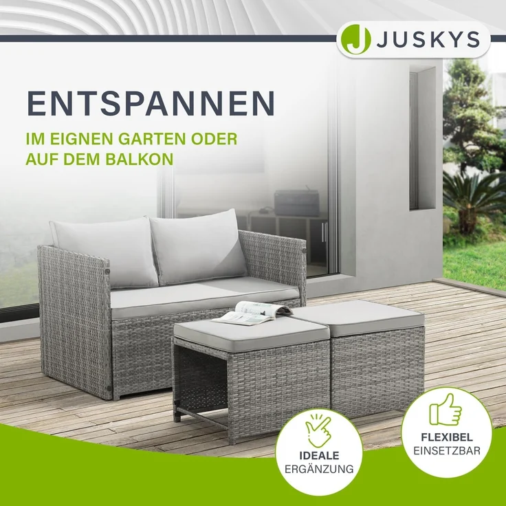 Juskys 'Jamaika' 2in1 Relax Gartenmöbel Set - Tisch, Gartenlounge Sofa, Polyrattan Grau – Bild 8
