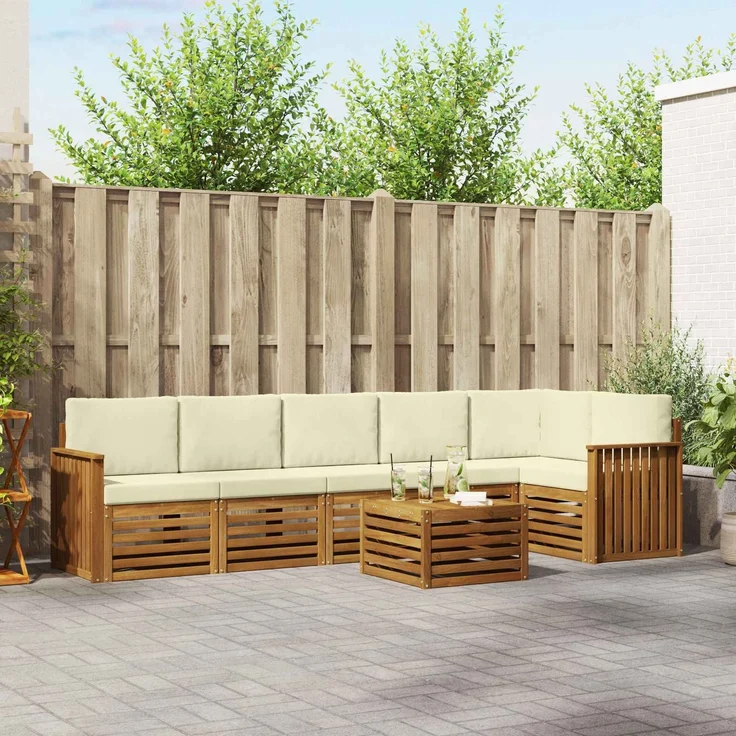 vidaXL Outdoor-Sofagarnitur 7 stk. 6-Sitzer Natur und Creme 3374925 – Bild 1