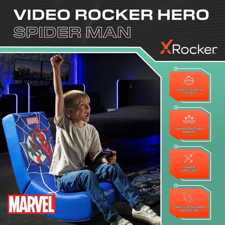 X Rocker Gaming-Stuhl Marvel™ Floor Rocker im Spider-Man Design - blau – Bild 3