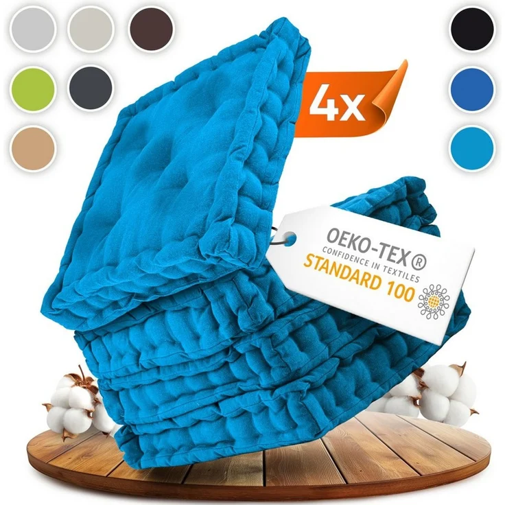 Gräfenstayn Sitzkissen 4er Set 40x40 cm mit 8 cm Polsterung aus 100 % Baumwolle -, robustes Sitzkissen für Indoor & Outdoor, bequemes Bodenkissen – Bild 1