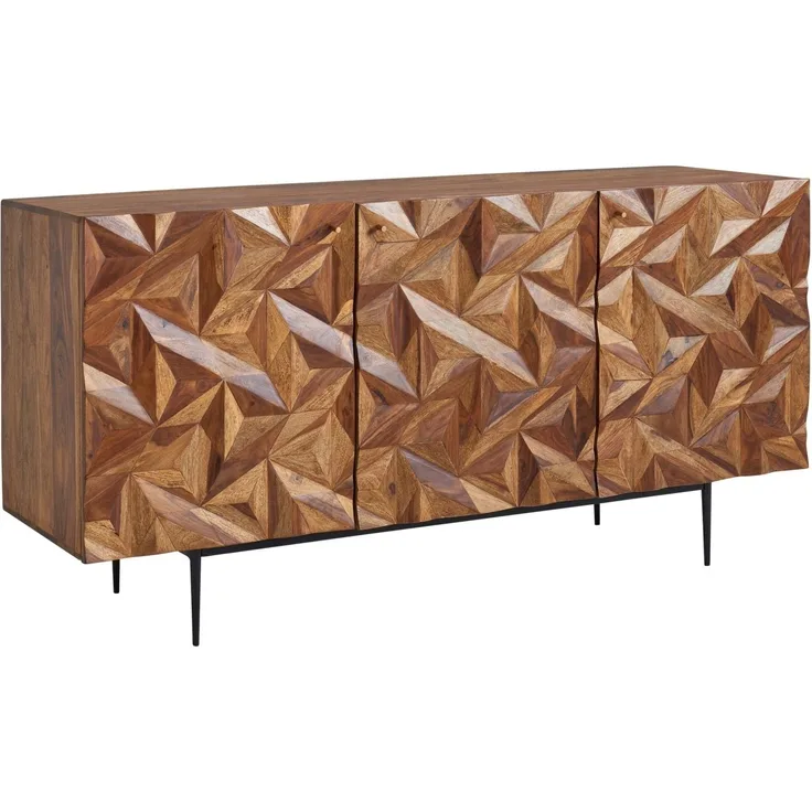 Sideboard 144x72x47 cm Sheesham Massivholz / Metall Anrichte, Kommode mit dre...