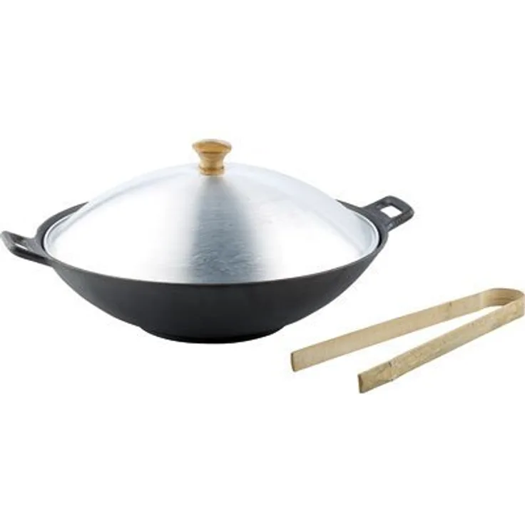 Tornwald-Schmiede Wokpfanne: Gusseisen Wok Set (NC-2869), 37cm (Wok Pfanne Gusseisen, Wok Kochtopf, Geschenkideen)