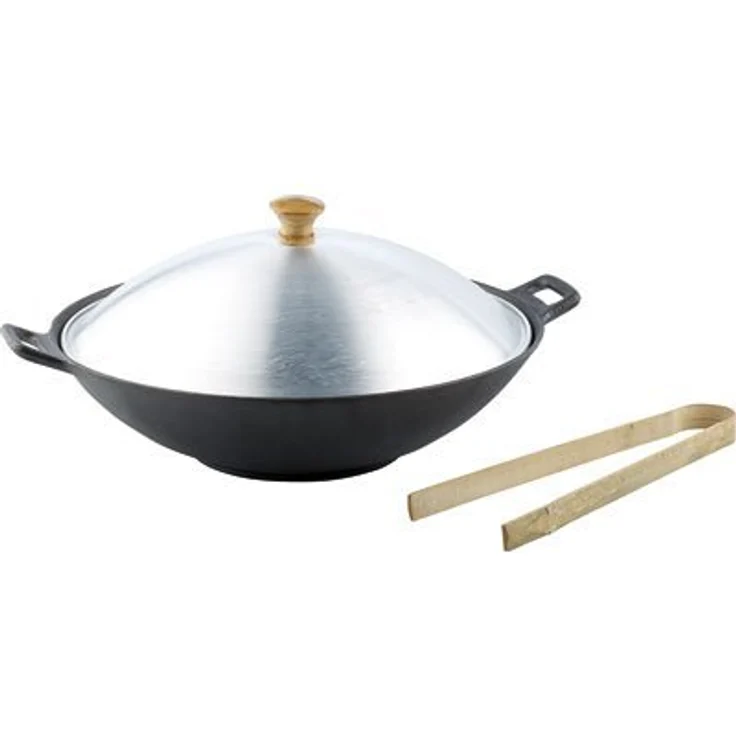 Tornwald-Schmiede Wokpfanne: Gusseisen Wok Set (NC-2869), 37cm (Wok Pfanne Gusseisen, Wok Kochtopf, Geschenkideen) – Bild 1