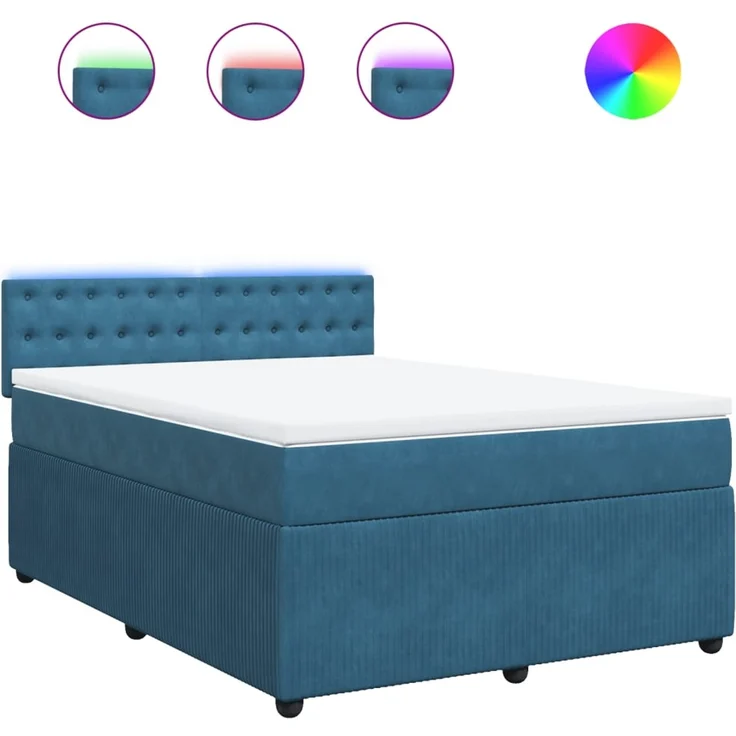 vidaXL Boxspringbett mit Matratze Blau 140x190 cm Samt 3290050 – Bild 2