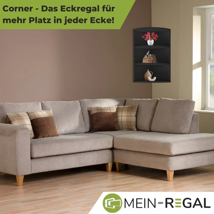 Coemo Eckregal Corner 60 aus Holz 3 Etagen Schwarz – Bild 3