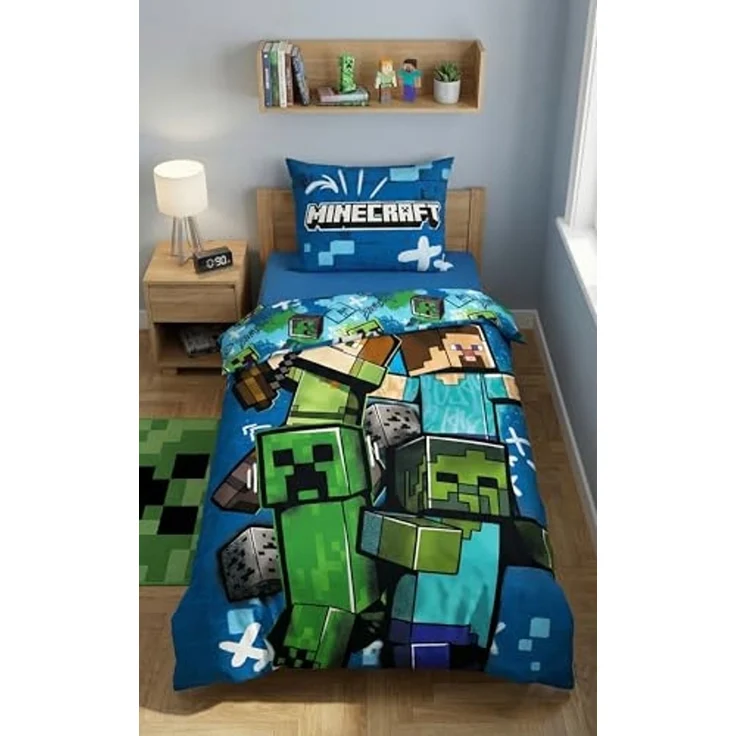 Minecraft Bettwäsche Set aus Mikrofaser Bettdeckenbezug 140 × 200 cm mit 70 × 90 cm Kissenbezug – Bild 1