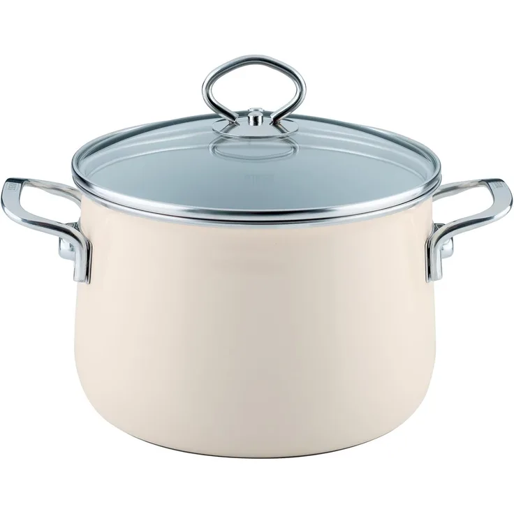 Riess Nouvelle Avorio Fleischtopf mit Glasdeckel Ø20cm, 4 Liter Emaille extrastark