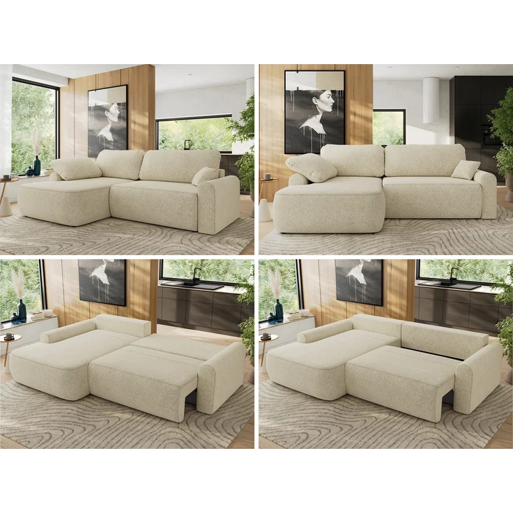 Ecksofa, L-förmiges, lose Kissen, DL-Schlaffunktion, (H 100 x T 187 x B 273 cm) - CUBO L - Struktur Creme - linke Seite – Bild 2