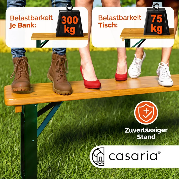Casaria Bierzeltgarnitur, 3-tlg, Klappbar, Holz natur / Stahl grün, 75 x 46 x 170 cm – Bild 4
