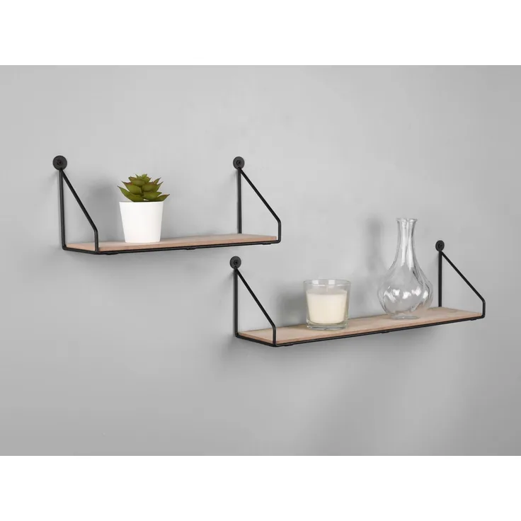 MIRRORS AND MORE 'Dana' Wandregalset 2-teilig Metall, MDF, schwarz, 45x10x13cm, 30x10x13cm