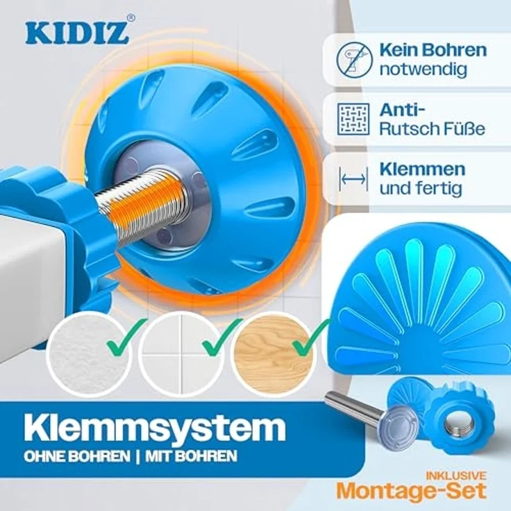 KIDIZ® Absperrgitter zum Klemmen mit Katzenklappe, Türschutzgitter, Autoclose Kinder Treppengitter ohne Bohren | 90° Stopp Schutz, schwenkbar, Treppenschutzgitter Blau, 88 - 94 cm – Bild 7