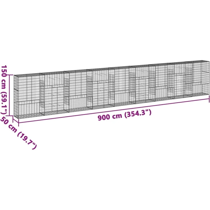 vidaXL Gabione mit Deckel 900x50x150 cm Verzinktes Eisen 3295162 – Bild 6