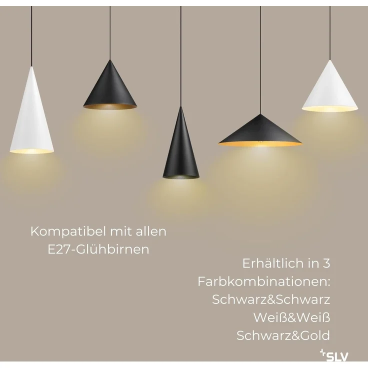 SLV MAGICO 38, Pendelleuchte, E27, Pendellänge 180cm, 1x max. 10W, matt schwarz / gold - Pendelleuchten – Bild 3