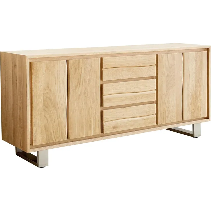 Delife 'Live-Edge' Sideboard 3 Schübe 4 Türen , Holz natur, 172 x 45 x 81 cm