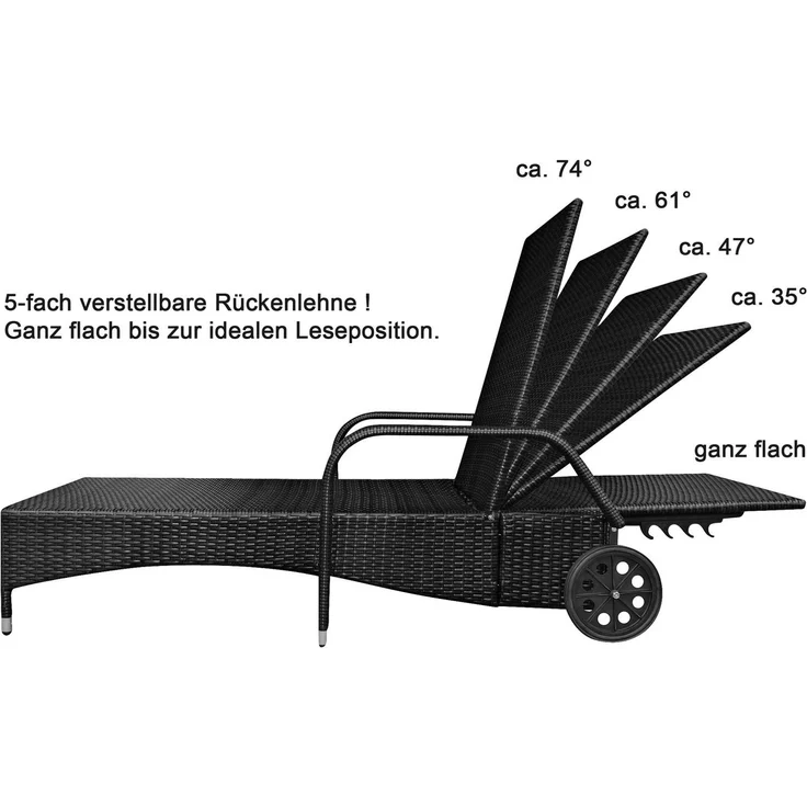 Sonnenliege Imola 5 Sterne Premium Liege aus Polyrattan mit verstellbarer Rückenlehne, inkl. Auflage wie abgebildet, Liegenfarbe Schwarz – Bild 7