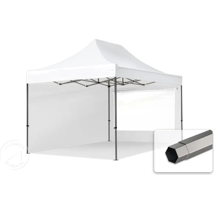 3x4,5 m Faltpavillon, PREMIUM Stahl 40mm, Seitenteile mit Panoramafenstern, weiß