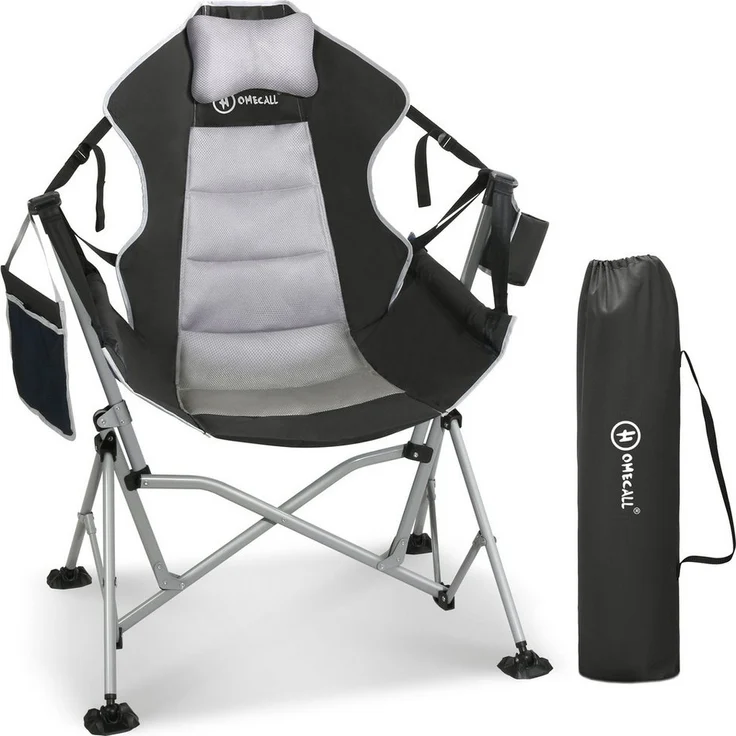 HOMECALL Campingstuhl Stühleschaukelstuhl outdoor Klappstuhl Faltbare Hängestuhl (Biz 180 KG, mit verstellbarer Rückenlehne, Lordosenstütze und Kopfstütze) – Bild 1