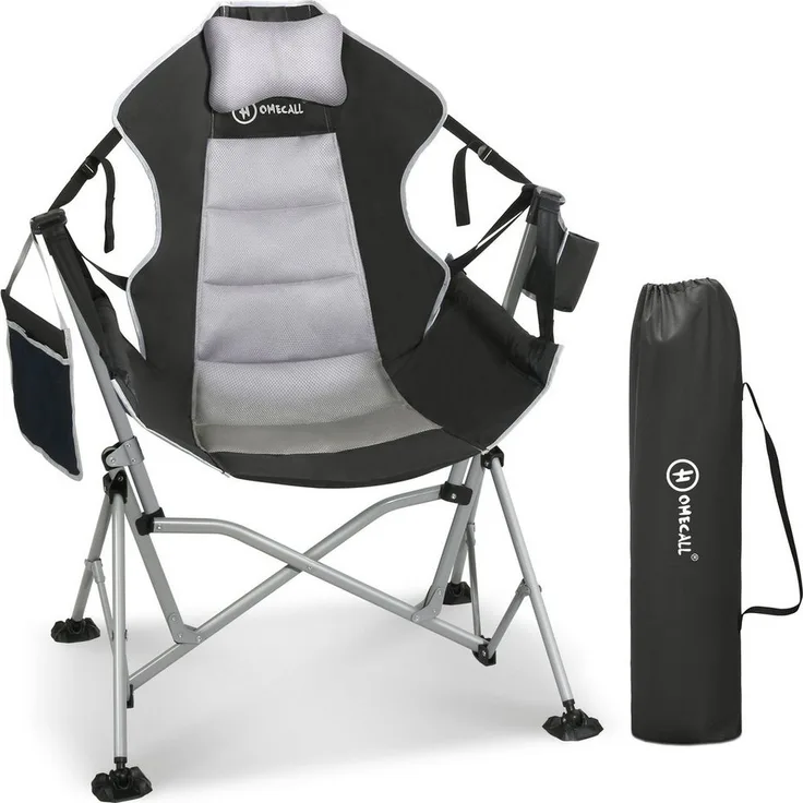 HOMECALL Campingstuhl Stühleschaukelstuhl outdoor Klappstuhl Faltbare Hängestuhl (Biz 180 KG, mit verstellbarer Rückenlehne, Lordosenstütze und Kopfstütze)