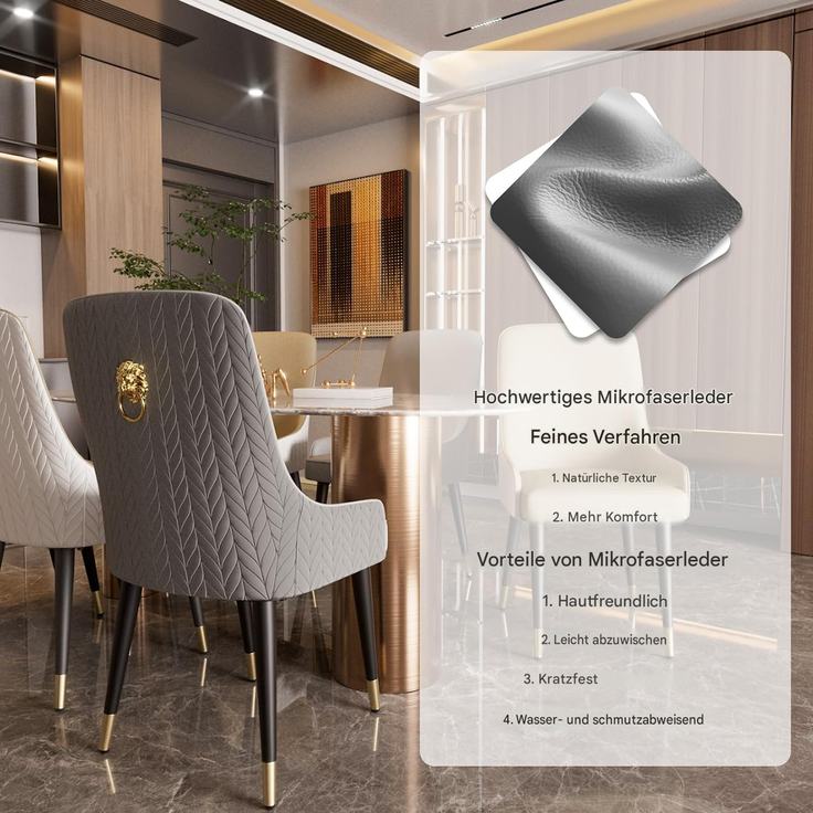 FATIVO Esszimmersthle 2er Set Polstersthle bis 150 kg belastbar Grau Kunstleder Bequeme H?he mit hoher Rckenlehne Esszimmer Sthle Esszimmer Wohnzimmer 90x44x44 cm – Bild 5