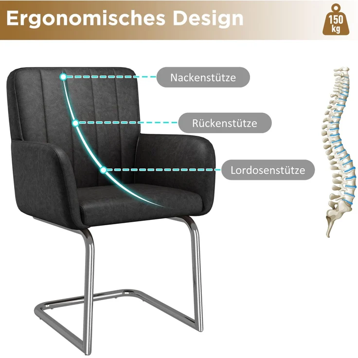 Esszimmerstuhl 2er-Set 56cm×57cm×86cm aus Kunstleder mit Z-förmigem Metallgestell – Bild 2