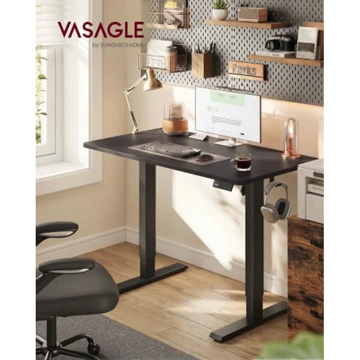VASAGLE Höhenverstellbarer Schreibtisch, Memory-Funktion mit 4 Höhen | 100 x 60 cm, Stehtisch, Computertisch, Erinnerung bei langem Sitzen, für Büro, Schwarz, BALOK Kollektion LSD310BZ03 – Bild 2