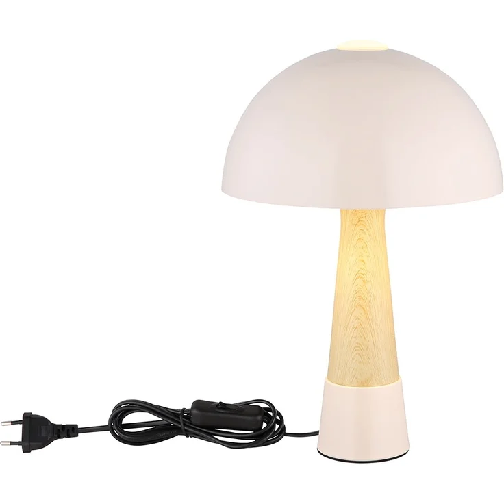 Retro Tischleuchte Pilz, Holzoptik, champagnerfarben, H 36,5 cm – Bild 7