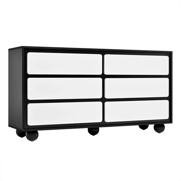 Kommode aus Spanplatte mit 6 Schubladen, 140x38x74,5 cm, Weiß/Schwarz – Bild 8