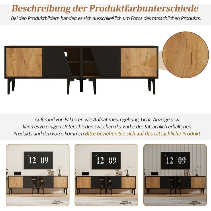 TV-Schrank 160x36,5x45 cm in Naturholzoptik mit 4 Fächern & diagonalen Türen – Bild 7
