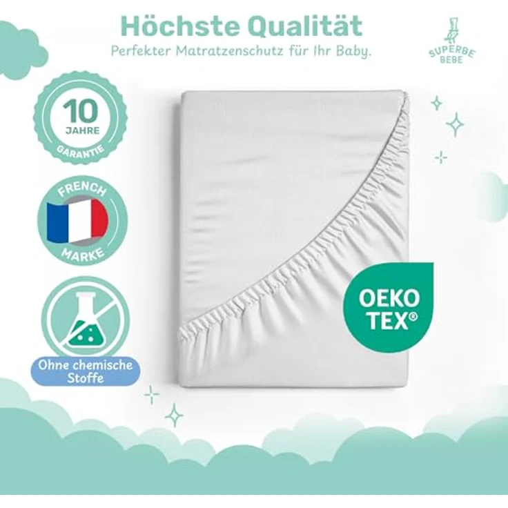 Matratzenschoner 60x120 wasserdichte Matratzenauflage - Bettunterlagen - Baby Bed Cover - wasserdichte Betteinlage - Wasserdichter Matratzenschutz Mit 30cm Bonnet - Weiße Jersey Bettschutz Unterlage – Bild 5