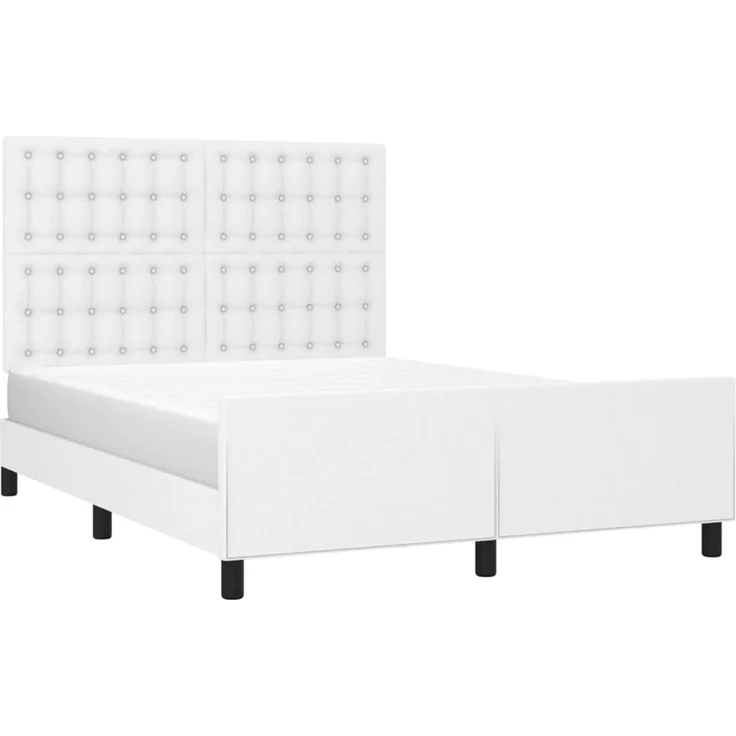 Doppelbett, Bettgestell Modernen mit Kopfteil Weiß 140x200 cm Kunstleder d1274e – Bild 3