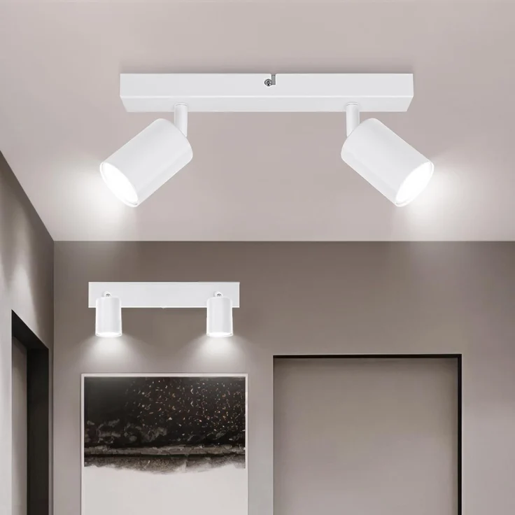 Ketom 2 Stück LED Deckenstrahler Weiß, Deckenlampe 2 Flammig Schwenkbar, GU10 Küchenlampe Deckenleuchte Srahler, Modern Deckenspot Lampe für Küche, Wohnzimmer, Ohne Leuchtmittel