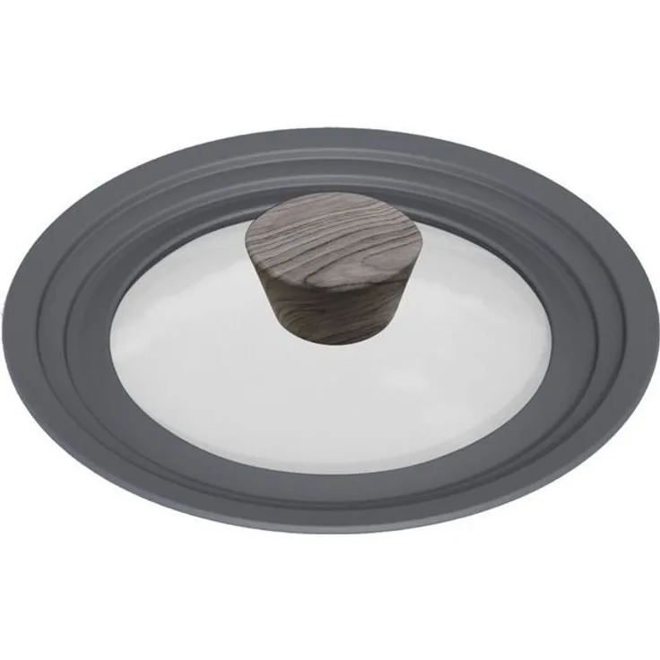 Topfdeckel aus Glas Universaldeckel ergonomischer Griff in Holzoptik für alle Herdarten 28-30-32 cm