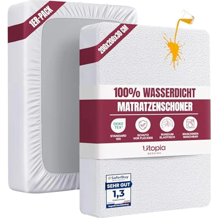 Utopia Bedding Matratzenschoner 200 x 200 x 30 cm Wasserdicht, Oeko-TEX Zertifiziert Matratzenauflage Atmungsaktive, Matratzenschutz, Rundum Elastisch Weiß – Bild 2