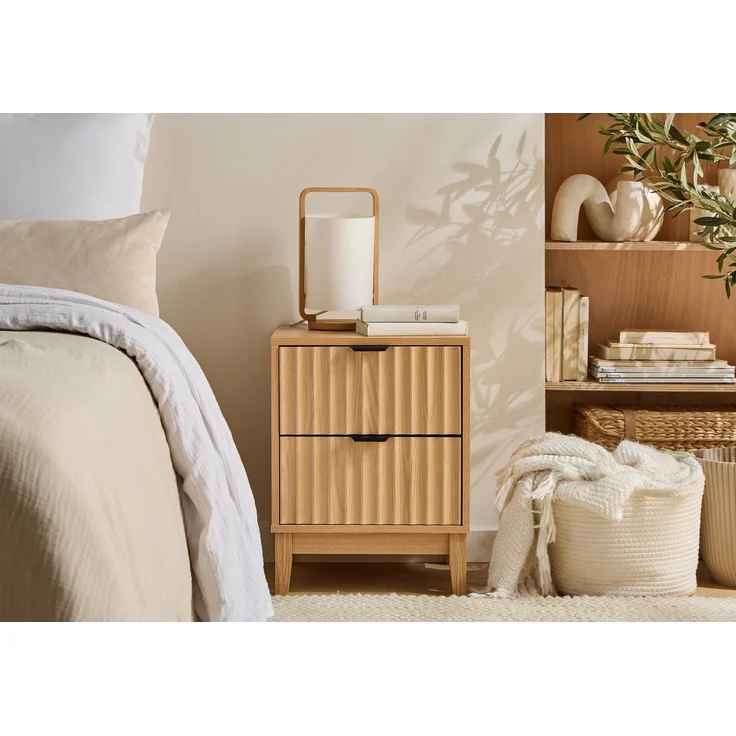 Calicosy 'BOLOGNE' Nachttisch mit 2 Schubladen H52 cm - helles Holzdekor - Helles Holz – Bild 6