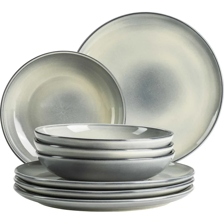 Teller Set für 4 Personen mit Speisetellern und Suppentellern in moderner nordischer Form, 8-teiliges Tafelservice; Grün