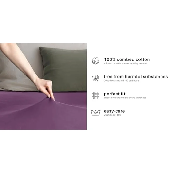 DecoKing Spannbettlaken 100x200 120x200 cm 100% gekämmte Baumwolle Pflaume Violett Spannbetttücher Jersey Boxspringbett Amber 100x200 120x200 – Bild 6